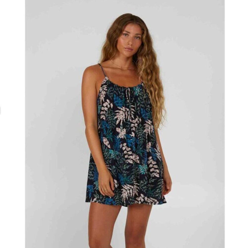 2/$30 Salty Crew Shortbreak Leaf Print Black Green  Dress S NWT